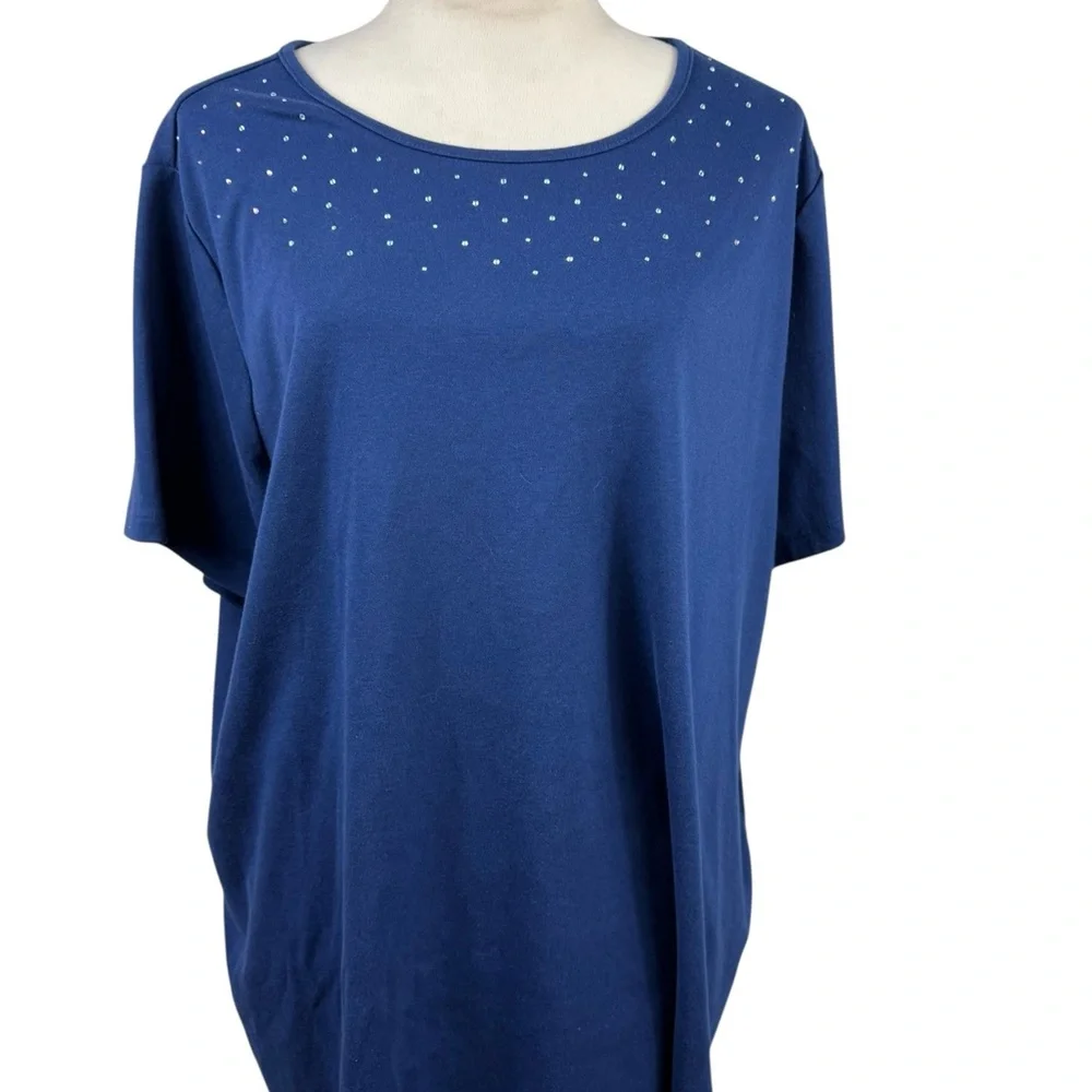 Quacker Factory blue top with clear crystal beads size 3X